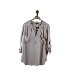 Torrid Harper Georgette Pullover Blouse Mushroom 3X 3 22-24 Roll Tab Sleeve New